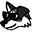 an emoji-styled drawing of the artist's character Pica, a monochrome wolfdog, wearing sunglasses and smiling