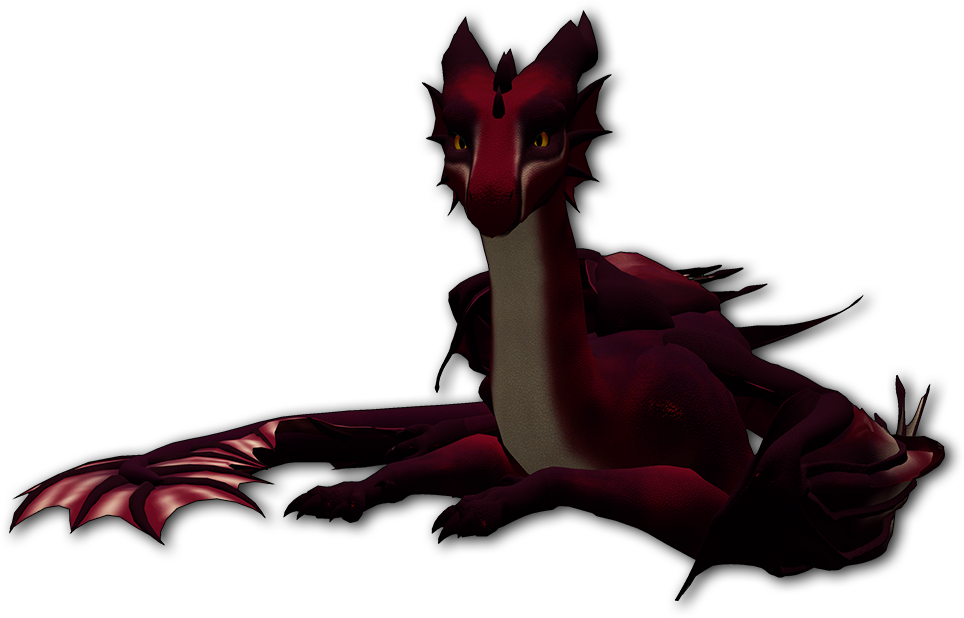 a screenshot of a VRChat avatar, which is a red dragon. it has a lighter underbelly, broad horns, lammergeier-like markings, and fins on its jaw and tail